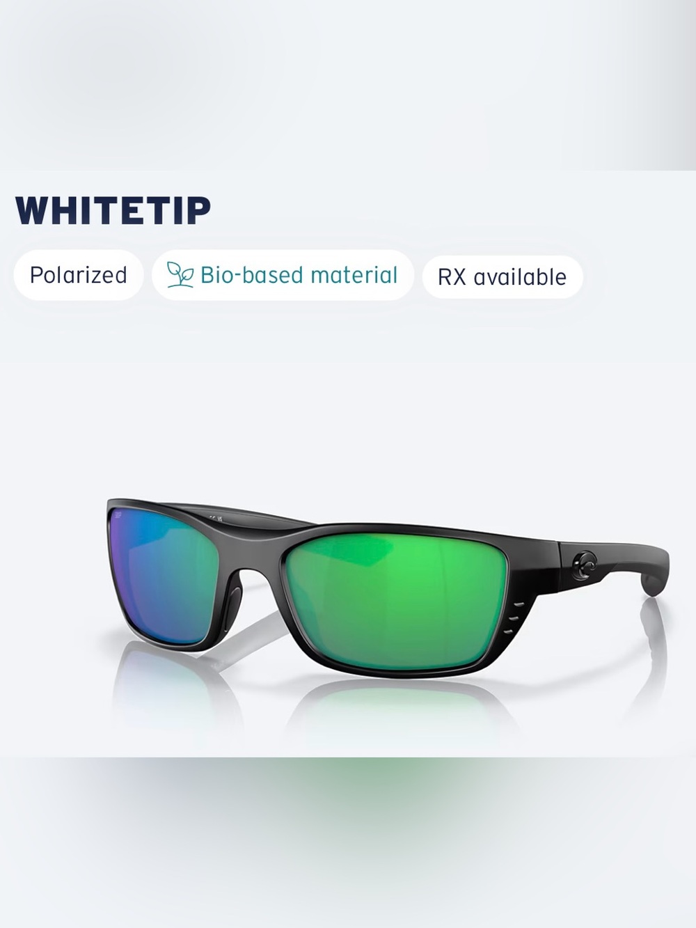 Costa Del Mar Whitetip Sunglasses - Black Frame with Green Mirrored Lenses